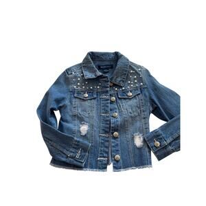 Blue Spice M 8 pearl detailed Jean denim blue jacket shaped fit cotton NWT